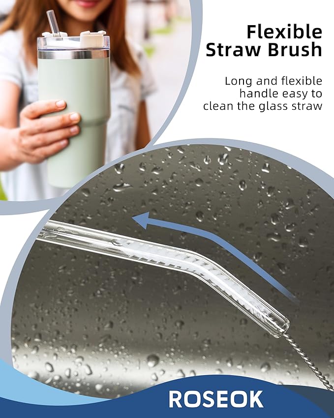 2 in 1 Long Handle Bottle Brush with Straw Brush for Cleaning Glass, Sports Bottle, Coffee Mug, Gray, 1 Pack