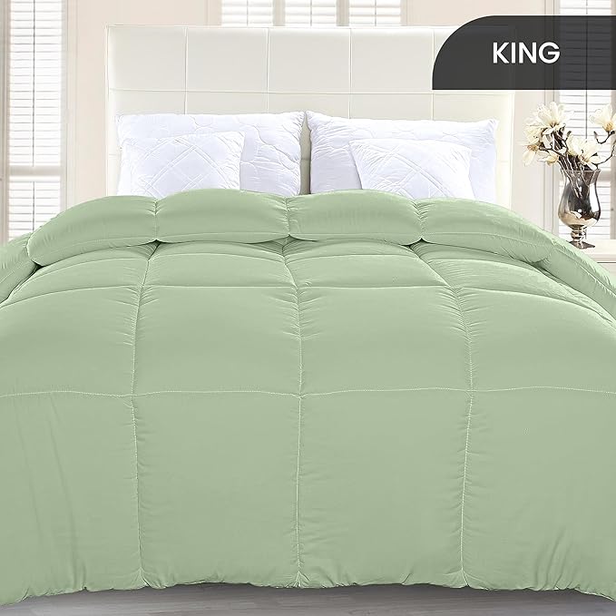 Utopia Bedding Comforter Duvet Insert, Quilted Comforter with Corner Tabs, Box Stitched Down Alternative Comforters King Size (Sage Green)