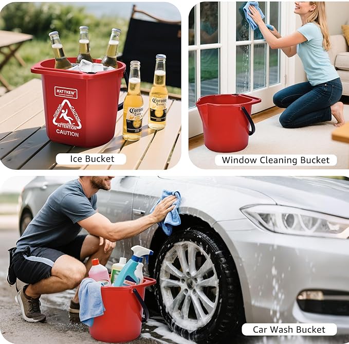 Matthew Cleaning 4.2 Gallon Mop Bucket, Heavy Duty Plastic Cleaning Bucket with Built-in Pour Spout, Mop Holder and Comfort Grip Handle, House and Commercial Cleaning Supplies, 1 Pack Red