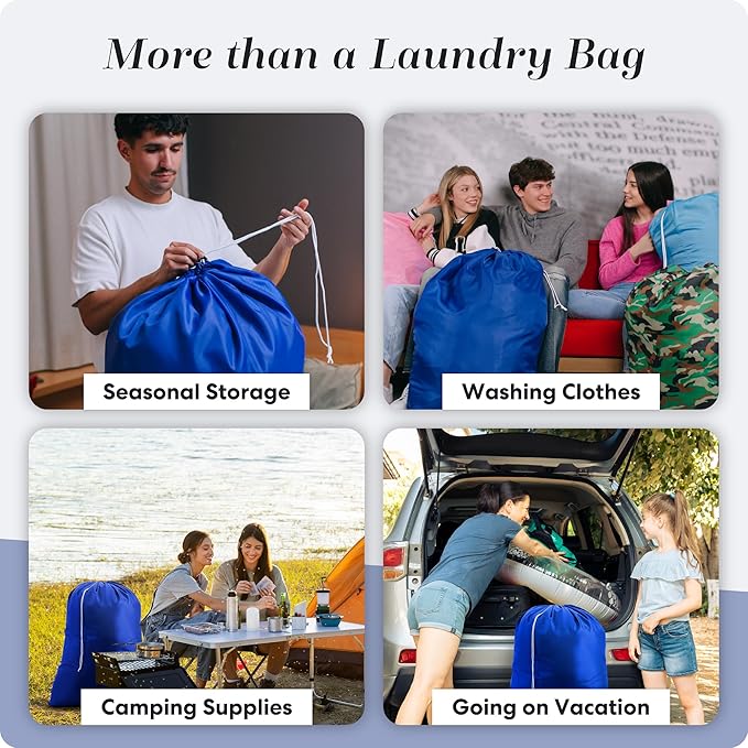 Nylon XL Laundry Bag - Locking Drawstring Closure, Machine Washable, These Large Bags Will Fit a Laundry Basket and Strong Enough to Carry up to Two Loads of Clothes (Royal Blue | 30" x 40")