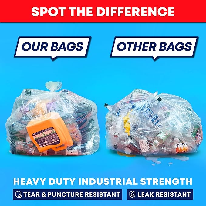 95-100 Gallon Clear Trash Bags Heavy Duty | MegaPack 78 Bags | Extra Large 95-96 Gallon Trash Bags Big Clear Can Liners, Extra Large 90 Gal, 95 Gal, 96 Gal,100 Gallon Heavy Duty Garbage Bags