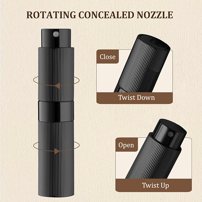 LISAPACK Perfume Travel Refillable Bottle - Atomizer Cologne Spray for Men Portable - Mini Sprayer Empty for Refill - Small Size Black 8ML Striped