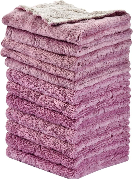 12PCS Kitchen Towels Dish Towels, Multipurpose Reusable Dish Cloths, Double-Sided Microfiber Cleaning Rags for Furniture, Car, Tea, Bowl, 10x 6 inch