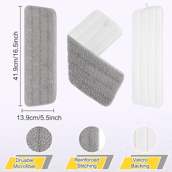 Set of 3 Microfiber Spray Mop Replacement Heads for Wet/Dry Mops Reusable Replacement Refills Fits for Bona Floor Care System (gray)