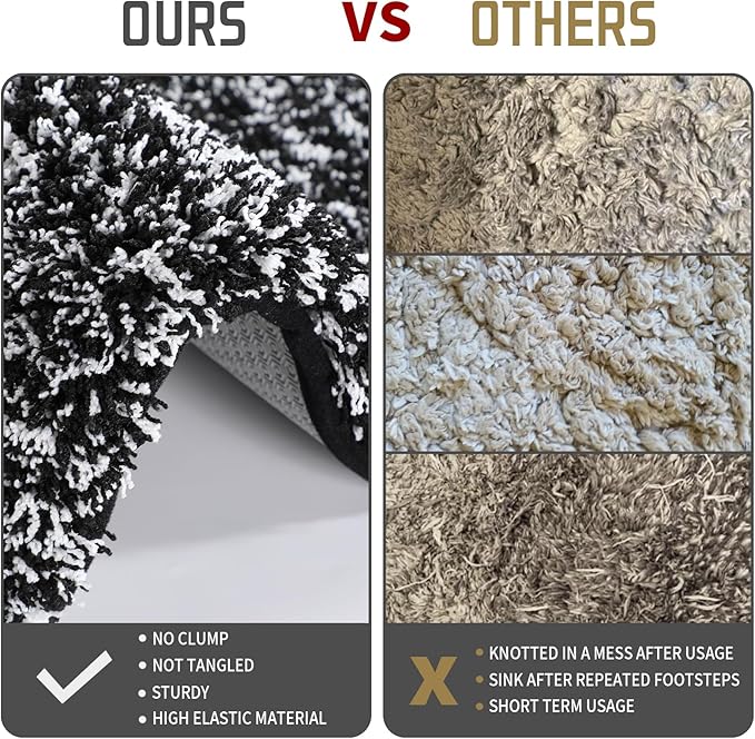 Yimobra Bathroom Rugs Sets 2 Piece, Soft Absorbent Bath Mat and U-Shaped Toilet Rug with Non Slip Backing, Machine Washable, Plush Shaggy Bath Mats for Bathroom, 24"x17"+24"x20", Black and White