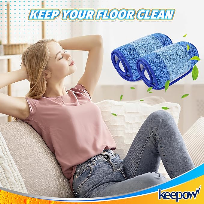 KEEPOW Microfiber Cleaning Pad, Mop Replacement Pads for Hardwood Floor Cleaner, 18 Inch, Washable & Reusable Spray Refills for Hard Surface Laminate Wood (3 Pack)