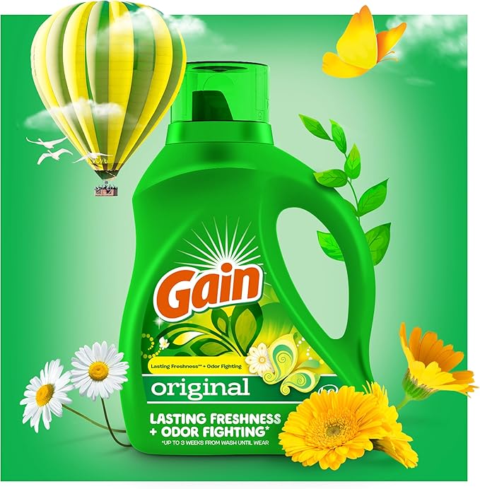 Gain Liquid Laundry Washing Detergent, Original Scent 2x65 fl oz, 2x45 Loads, Lasting Freshness + Powerful Cleaning and Odor Fighting ingredients