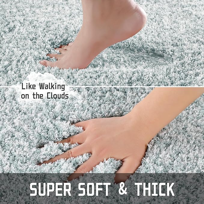 Yimobra Bathroom Rugs Sets 2 Piece, Soft Absorbent Bath Mat and U-Shaped Toilet Rug with Non Slip Backing, Machine Washable, Plush Bath Mats for Bathroom, 24"x17"+24"x20", Sky Light Blue & White