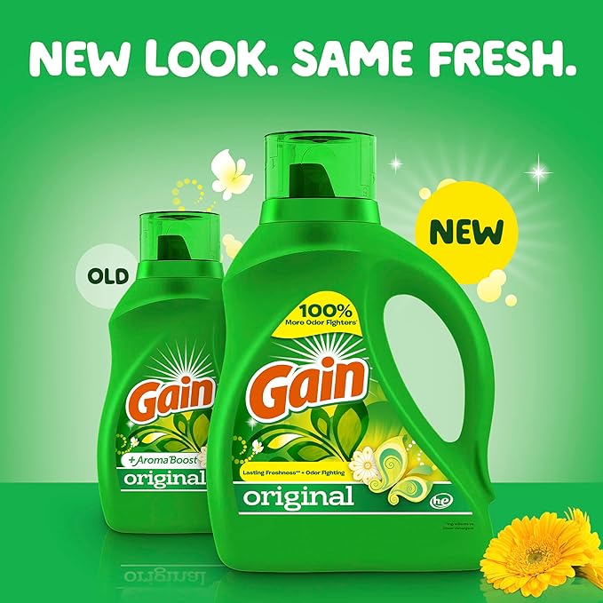 Gain Liquid Laundry Washing Detergent, Original Scent 2x65 fl oz, 2x45 Loads, Lasting Freshness + Powerful Cleaning and Odor Fighting ingredients