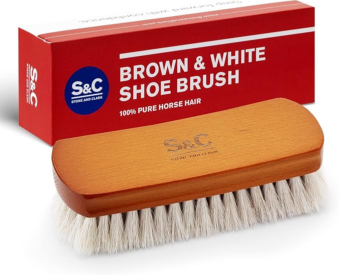 Premium Horsehair Shoe Polish Brush – Handcrafted Beechwood Shoe Brush for Shine and Buffing – Luxurious Shoe Shine Brush with Soft Horsehair Bristles (White)