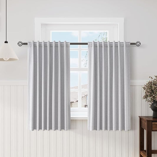 Nanspring Grey100% Blackout Kitchen Curtains Back Tab Rod Pocket Linen Curtain Thermal Insulated Textured Short Blackout Curtains 2 Panels Set 52x54