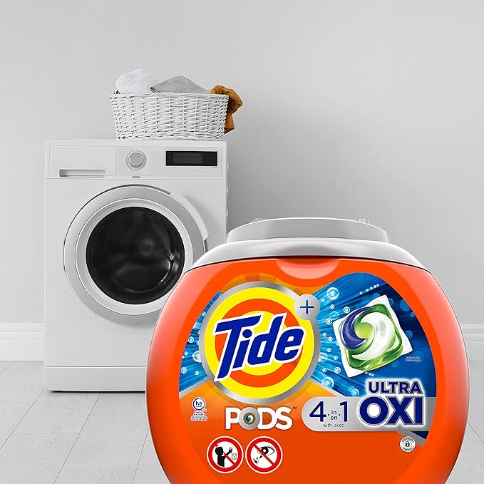 Tide PODS Liquid Laundry Detergent Soap Pacs, 4-n-1 Ultra Oxi, HE Compatible, Built in Pre-treater for Stains, 57 Count