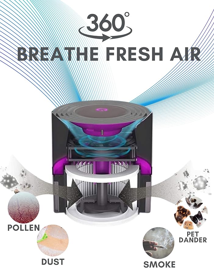 MEGAWISE H13 HEPA Air Purifier for Home & Office, Desktop Air Cleaner with True HEPA Filter, Ultra-Quiet, Compact Design – EPI810 (Black, No Light)