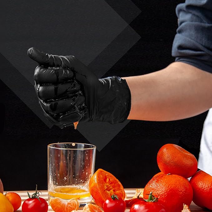 MAMISON Black Nitrile Disposable Gloves, Powder-Free, Latex-Free, 4 Mil, 100 Count, Food Safe, BBQ, Kitchen, Cooking