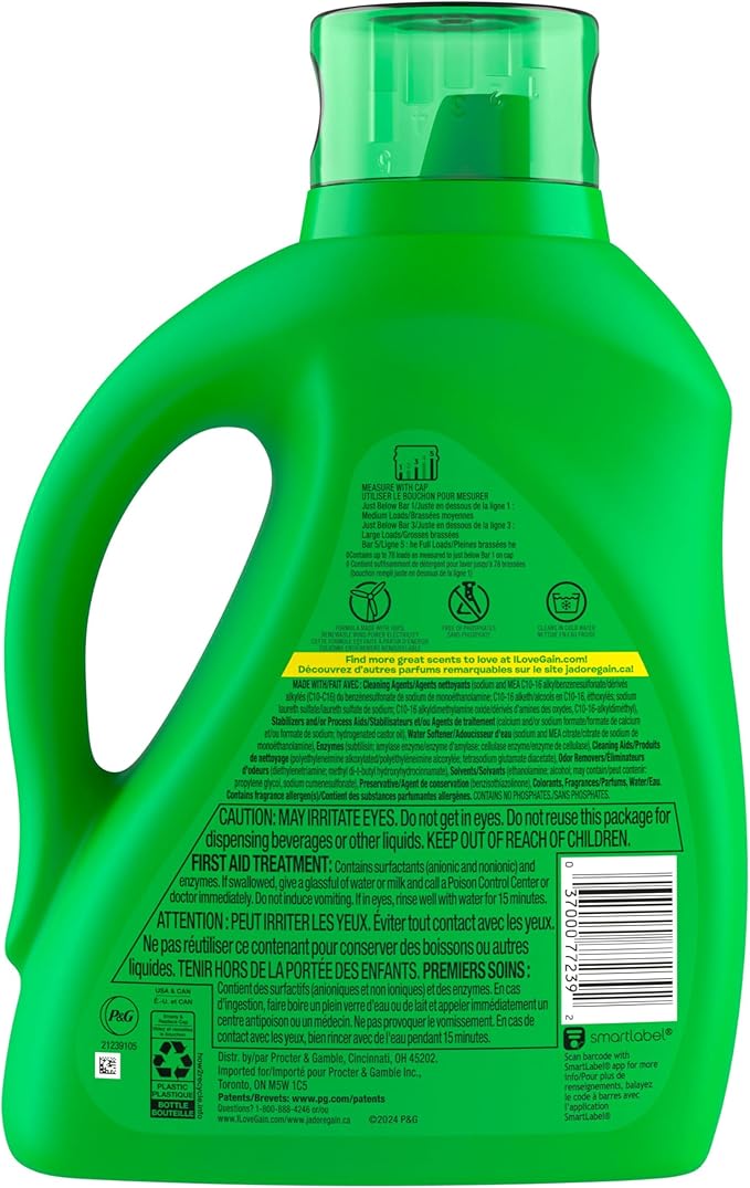 Gain Liquid Laundry Washing Detergent, Original Scent 113 fl oz, 78 Loads, Lasting Freshness + Powerful Cleaning and Odor Fighting ingredients
