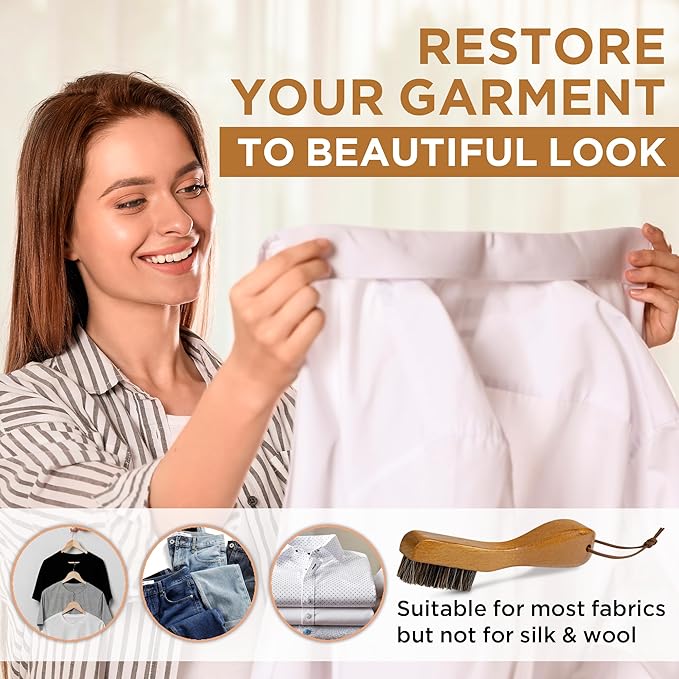 TAKAVU Stain Brush, Laundry Brush for Stain Removal, Natural Horse Hair Cleaning Brush with Ergonomic Handle, Suitable for Delicate Fabrics Without Damage, Perfect Laundry, Shoes, Boots, Home