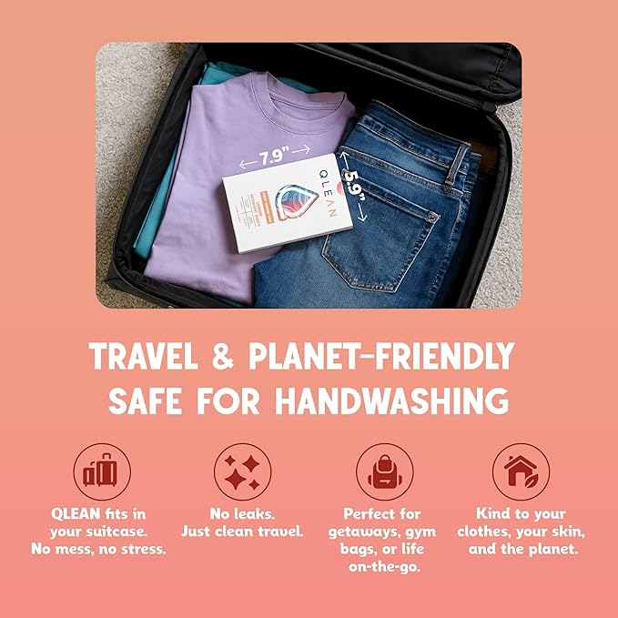 QLEAN Laundry Detergent Sheets (Travel Size 10 Loads) – Travel Laundry Detergent Sheets, Eco-Friendly Laundry Soap, HE & Standard Washer Safe, Stain Remover, Skin-Friendly - Sweet Summer Love