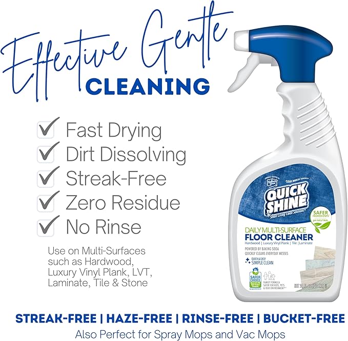 Quick Shine Multi Surface Floor Cleaner Daily Care 24oz | Plant-Based, Ready to Use, Dirt Dissolving, Streak Free, No Rinse | Use on Hardwood, Laminate, Luxury Vinyl Plank, Tile & Stone | Safer Choice