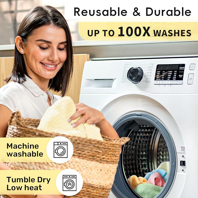 Microfiber Cleaning Cloths Roll, 75 Pack Tear Away Microfiber Towels Roll, 12" x 12" Lint Free Rags, Reusable Cleaning Cloths, Washable, Scratch Free,Ultra Absorbent Dish Rags(Yellow Ripple)