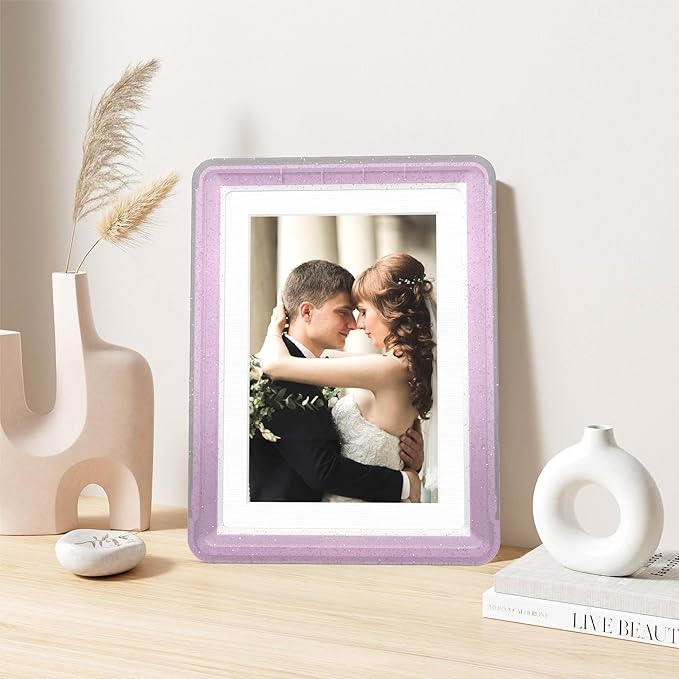 2-Pack 5x7 Picture Frame or 4x6 with Mat – Shatterproof Plastic Photo Frame for Family, Nursery & Playroom, Wall & Tabletop Picture Frames for Home Office, Safe Lightweight Design, in Crystal Pink