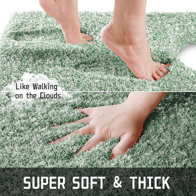 Yimobra Bathroom Rugs Sets 2 Piece, Soft Absorbent Bath Mat and U-Shaped Toilet Rug with Non Slip Backing, Machine Washable, Plush Shaggy Bath Mats for Bathroom, 32"x20"+24"x20", Light Green and White