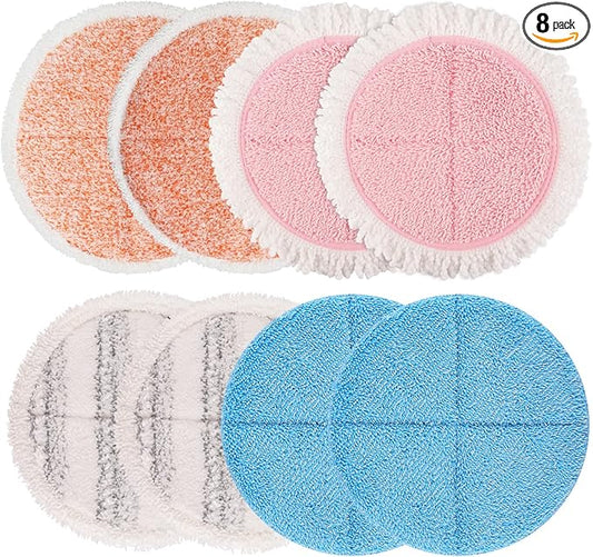 Electric Spin Mop Pads, 7.28in Round Replacement Pads for Floor Cleaning (8 Pack)