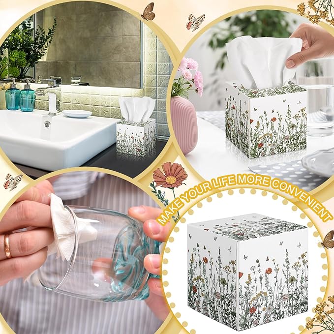 12 Pack Fall Floral Facial Tissues Cube Boxes 600 Sheets 3 Ply Small Square Wildflower Face Tissues Bulk for Autumn Christmas Car Bedroom Supplies