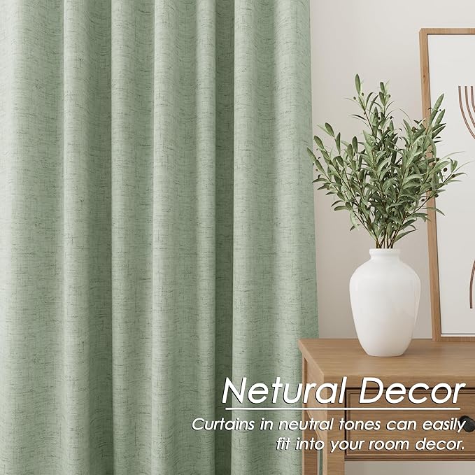 Light Sage Linen Blackout Curtains 120 Inch Length 2 Panels Set Burg Extra Long 10 Ft Back Tab Pocket Drapes Cotton Textured Total Sun Blocking Curtains for Living Room Cottage High Window 52x120