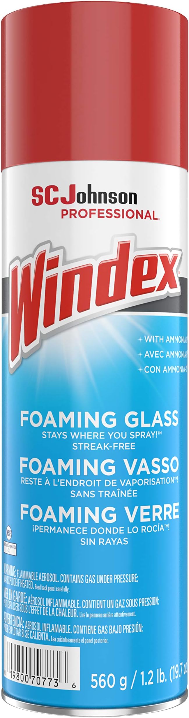 Windex Foaming Glass Cleaner, Fresh, 20 oz Aerosol Spray, 6/Carton (333813)