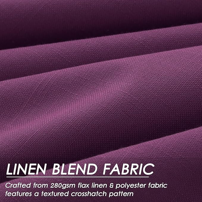 Nanspring Full Blackout Linen Purple Curtains 90 Inches Long for Living Room Patio Sliding Door Back Tab 100% Black Out Bedroom Curtains Boho Elegant Modern Window Curtain Panels Set of 2 52x90 Inch