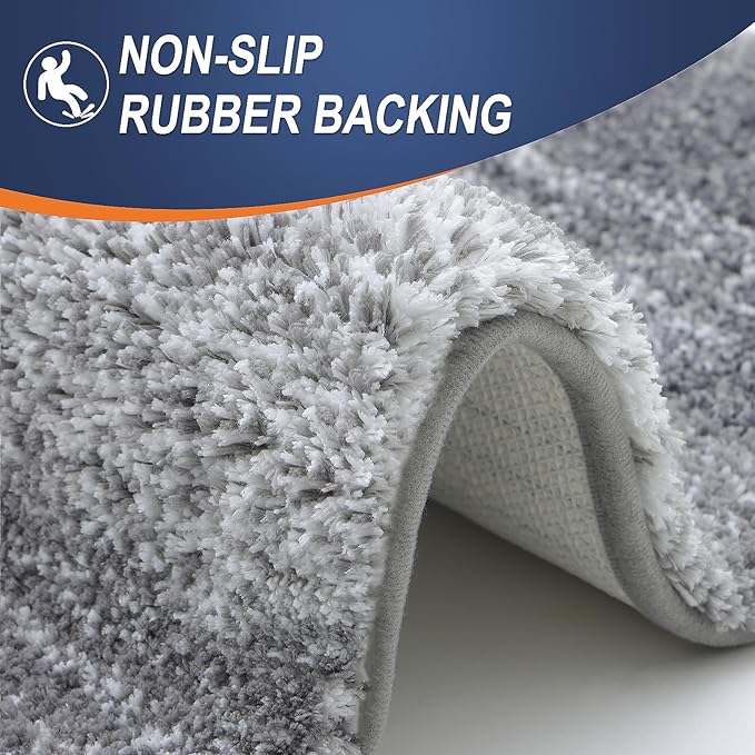 OLANLY Bathroom Rug Mat 47x24, Extra Soft and Absorbent Microfiber Bath Rugs, Non-Slip Plush Shaggy Bath Carpet Runner, Machine Wash Dry, Bath Mats for Bathroom Floor, Tub and Shower, Grey