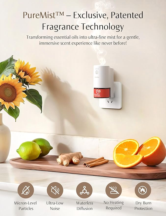SF101S Smart Wi-Fi Waterless Ultrasonic Essential Oil Diffuser–100% Plant-Based,120-Day Natural Air Freshener & Aromatherapy scent Diffuser Covers 100㎡ for Home,Hotel-Citrus Grove Essence