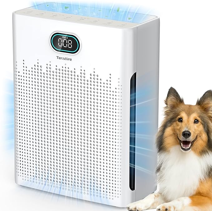 Air Purifiers for Home Cover Up to 2200 Ft², HEPA Air Purifier with Washable Pre-filter, Pet mode, PM 2.5 Air Quality Monitor Fragrance Sponge for Smoke, Odor, Dander, Pollen (White)