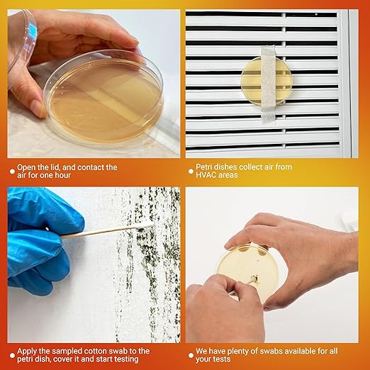 Mold Test Kit for Home Air Quality 5PCS - Mold Toxicity Test for HVAC, at Home Mold Test Kit, Mold Detector for Home Air Quality - Black Mold Testing Kit Air with Guide and Lab Support
