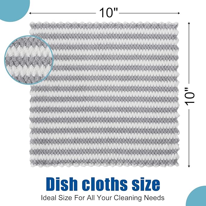 Homaxy 18 Pack Kitchen Dish Cloths, Ultra Soft and Absorbent Dish Towels, Reusable Fast Drying Microfiber Cleaning Cloth, Coral Velvet Wave Design No-lint,10 x 10 inches, Grey