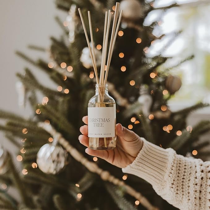 Sweet Water Decor Christmas Tree Reed Diffuser Set - Spruce, Pine Needles, Cedar, and Moss Scented Diffusers - Scent Diffusers for Home, Long Lasting Fragrance, Made in The USA
