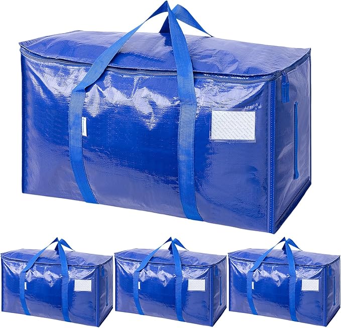 TICONN 4 Pack Extra Large Moving Bags with Zippers & Carrying Handles, Heavy-Duty Storage Tote Moving Boxes for Space Saving