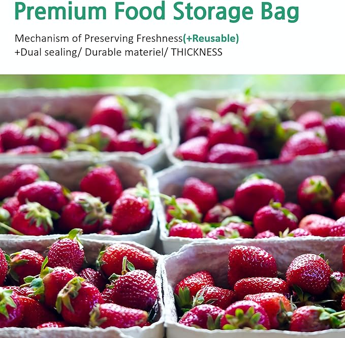 Green, Reusable Food Storage Bag, 16.44" 20.6" 10bags, Keep Fresh Produce Bags, Food Saver Storage for Fruits, Vegetables, BPA FREE, Sandwich Bags, Plastic Storage Bags, Eco-Friendly