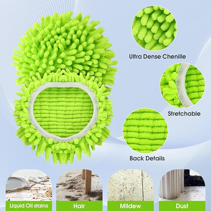 Chenille Mop Heads Replacements 4 Pcs &1 Brush Head & 1 Base Set for Ocedar Easywring 1-Tank System,Reusable Microfiber Spin Mop Replacement Head for Floor Cleaning and Tile
