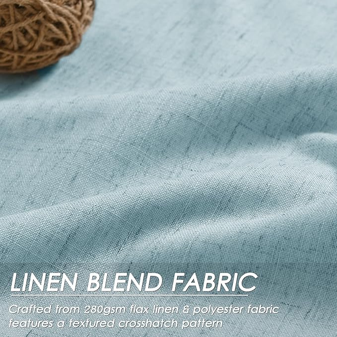 Nanspring Light Blue Linen Blackout Curtains 84 Inches for Bedroom Modern Farmhouse Living Room Draperies Cream Colored Thermal Insulated Full Shading Curtains for Sliding Door 52x84