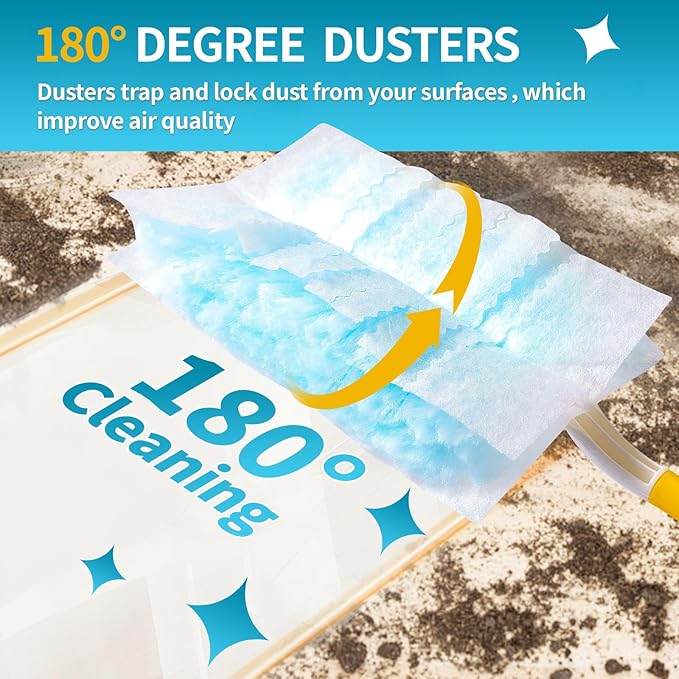 60 Count Microfibre Feather Duster Refills Compatible with Swiffer Dusters, Disposable Static Dust Removal Refills, Multi-Surface Duster with 1 Pcs Retractable Handle(Unscented, Pack of 1)