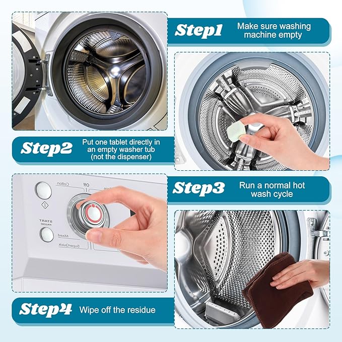 Loopeer 36 Pcs Washing Machine Cleaner Tablets Bulk 18 Month Supply Washer Machine Cleaner Pet Hair Remover for Laundry HE, Front & Top Load Washer Removes Residue, Pet Hair, Odors, Septic Safe