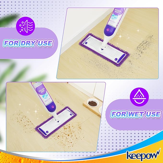 KEEPOW 10 Pack Reusable Pads for Swiffer Power Mop, Refill Pads for Swiffer Power Mop Wood Floor Cleaning, Microfiber Mop Pads for Hardwood Floors