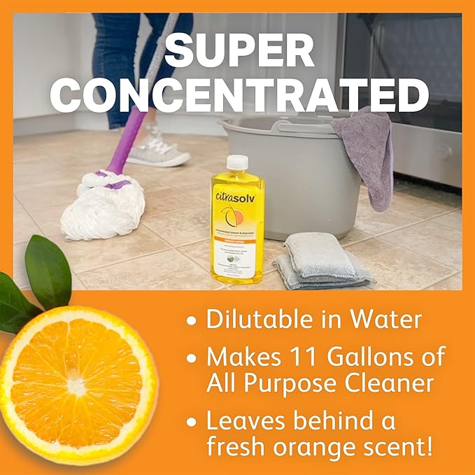Citra Solv Concentrated Household Cleaner & Degreaser -Valencia Orange Scent 8 fl oz Safe, Effective, and Versatile Cleaning Solution, Natural Ingredients Non Toxic,Biodegradable, Made in USA 6PK