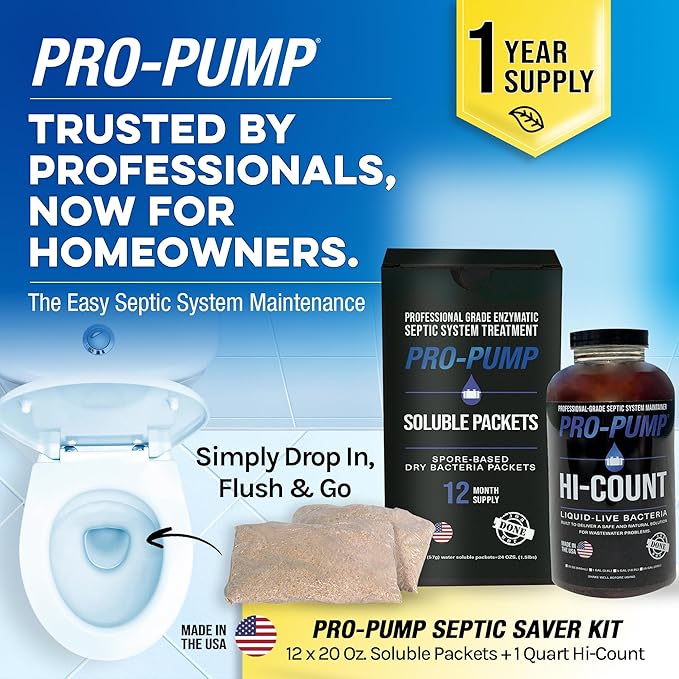 Septic Saver Kit, SP Water-Soluble Dry Packets and HI-COUNT Liquid, 12 x 20-Oz Packets and 1 Qt Liquid