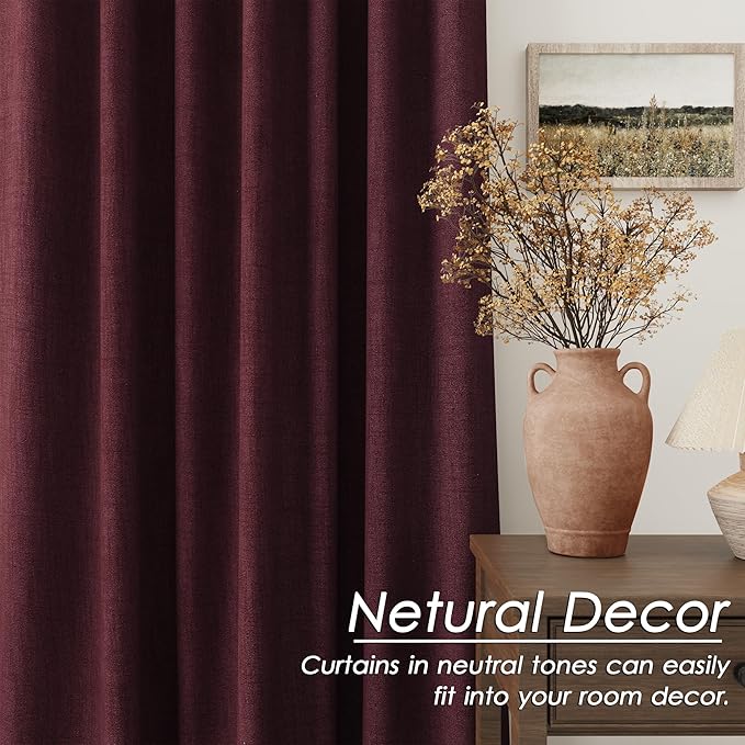 Full Black Out Burgundy Window Curtains 96 Inches Long Back Tab Rod Pocket Thermal Insulated Noise Cancelling Room Darkening 2 Panels Set for Nursery Boho Farmhouse Curtains Drapes 52x96