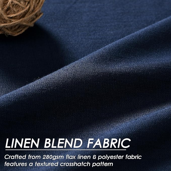 100% Blackout Linen Curtains 92 Inch Length 2 Panels for Living Room Loop Pocket Pinch Pleated Black Out Drapes Navy Blue Heat Reducing Total Blackout Window Curtain for Boy Man Bedroom 90 Inches