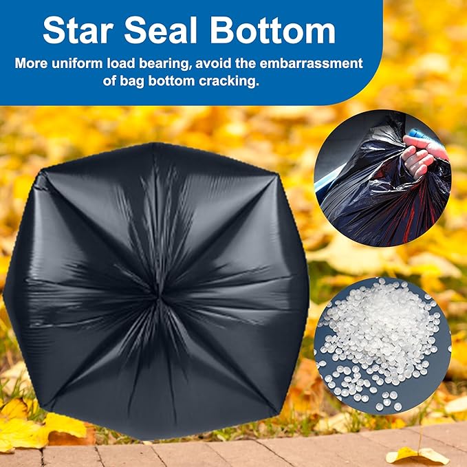 55-60 Gallon Heavy Duty Trash Bags (60 Count) 1.2 MIL THICK with Twist Ties Extra Large Sturdy & Tear-Resistant 55-60 Gallon Trash Bags Compatible with Rubbermaid Brute & Toter for Lawn & Leaf Bags