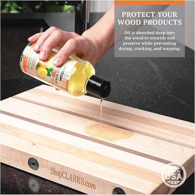 CLARK'S Cutting Board Oil And Wax Kit - Restore The Beauty Of Your Wood - 3-Step Care Solution - Clean Your Wood In All Natural Chemical Free Way - Prevents Cracking Or Warping - Food Safe