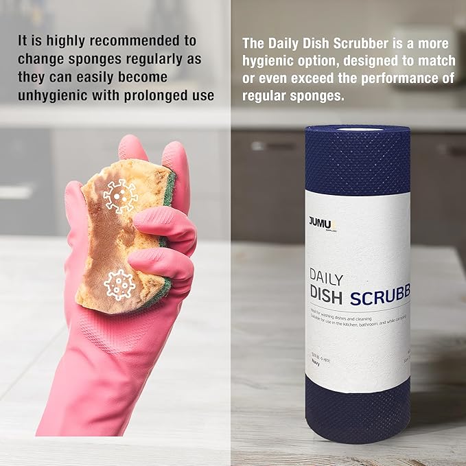 Daily Dish Scrubber Sheet Non-Scratch Household Disposable Cleaning Sponges | Recyclable, Eco-Friendly & Perfect for Kitchen, Home Cleaning and Outdoor Use (2, Navy)